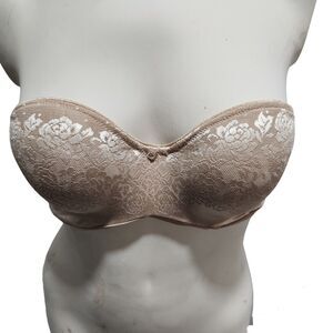 Soma Stunning Support Strapless Bra 36C Nude Beige Lace Underwire